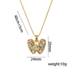 Hiphop rainbow cubic zircon setting bubble letter initial letter pendant necklace