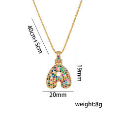 Hiphop rainbow cubic zircon setting bubble letter initial letter pendant necklace