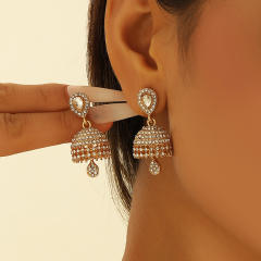 Boho vintage middle east rhinestone pave setting bell dangle earrings