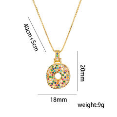 Hiphop rainbow cubic zircon setting bubble letter initial letter pendant necklace