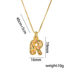 Hiphop rainbow cubic zircon setting bubble letter initial letter pendant necklace