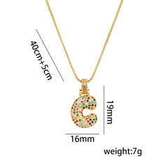 Hiphop rainbow cubic zircon setting bubble letter initial letter pendant necklace
