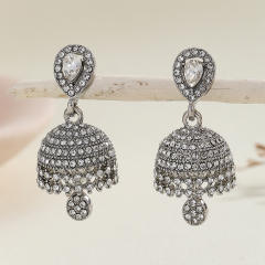 Boho vintage middle east rhinestone pave setting bell dangle earrings