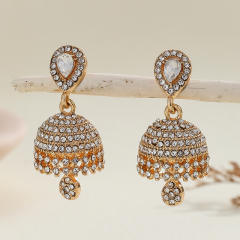 Boho rhinestone pave setting bell dangle earrings middle east earrings
