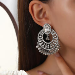 Boho rhinestone pave setting hollow out circle dangle earrings middle east earrings