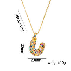 Hiphop rainbow cubic zircon setting bubble letter initial letter pendant necklace