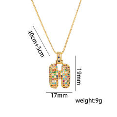 Hiphop rainbow cubic zircon setting bubble letter initial letter pendant necklace