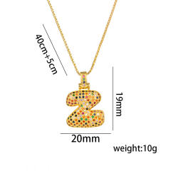 Hiphop rainbow cubic zircon setting bubble letter initial letter pendant necklace