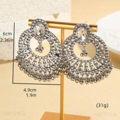 Boho rhinestone pave setting hollow out circle dangle earrings middle east earrings