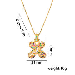 Hiphop rainbow cubic zircon setting bubble letter initial letter pendant necklace