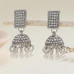 Boho rhinestone pave setting bell dangle earrings middle east earrings
