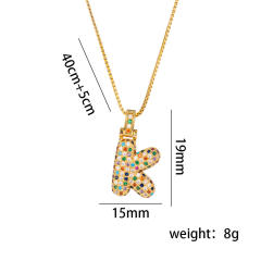 Hiphop rainbow cubic zircon setting bubble letter initial letter pendant necklace