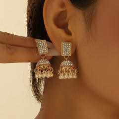 Boho rhinestone pave setting bell dangle earrings middle east earrings