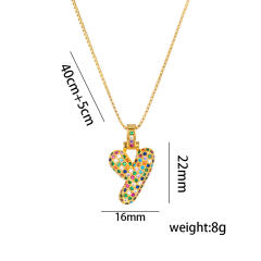 Hiphop rainbow cubic zircon setting bubble letter initial letter pendant necklace