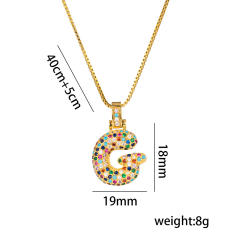 Hiphop rainbow cubic zircon setting bubble letter initial letter pendant necklace