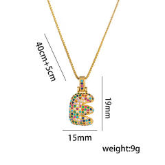 Hiphop rainbow cubic zircon setting bubble letter initial letter pendant necklace