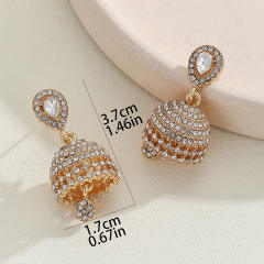 Boho vintage middle east rhinestone pave setting bell dangle earrings