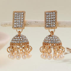 Boho vintage middle east rhinestone pave setting bell dangle earrings