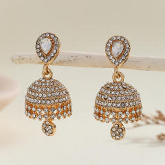 Boho vintage middle east rhinestone pave setting bell dangle earrings
