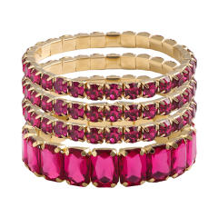 4PCS set colorful glass crystal statement elastic bangle set party prom bangle