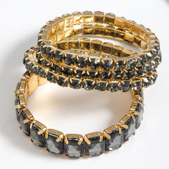 4PCS set colorful glass crystal statement elastic bangle set party prom bangle