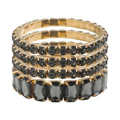 4PCS set colorful glass crystal statement elastic bangle set party prom bangle