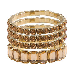4PCS set colorful glass crystal statement elastic bangle set party prom bangle
