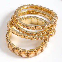 4PCS set colorful glass crystal statement elastic bangle set party prom bangle