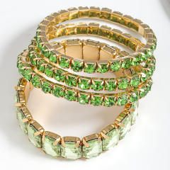 4PCS set colorful glass crystal statement elastic bangle set party prom bangle