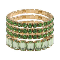 4PCS set colorful glass crystal statement elastic bangle set party prom bangle