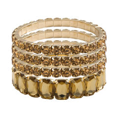 4PCS set colorful glass crystal statement elastic bangle set party prom bangle