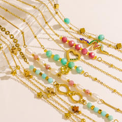 Boho natural stone bead gold color stainless steel bracelet collection