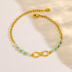 Boho natural stone bead gold color stainless steel bracelet collection