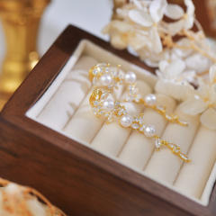 French trend elegant pearl bead gold plated copper dangle earrings wedding prom earrings