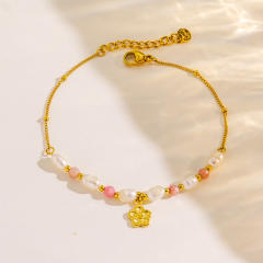 Boho natural stone bead gold color stainless steel bracelet collection