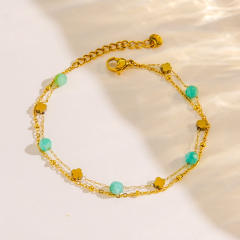 Boho natural stone bead gold color stainless steel bracelet collection