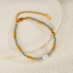 18KG mix color stainless steel bead pearl bracelet