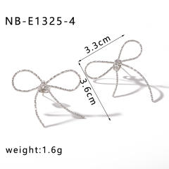 18KG hot sale hollow out bow stainless steel necklace earrings set