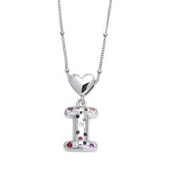 Delicate cubic zircon setting bubble letter initial letter pendant necklace