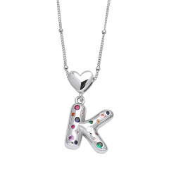 Delicate cubic zircon setting bubble letter initial letter pendant necklace