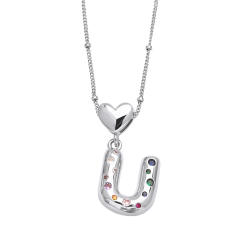 Delicate cubic zircon setting bubble letter initial letter pendant necklace