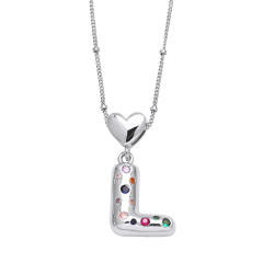 Delicate cubic zircon setting bubble letter initial letter pendant necklace