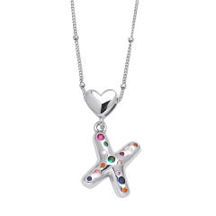 Delicate cubic zircon setting bubble letter initial letter pendant necklace