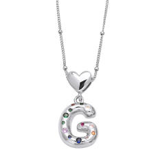 Delicate cubic zircon setting bubble letter initial letter pendant necklace