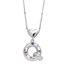 Delicate cubic zircon setting bubble letter initial letter pendant necklace