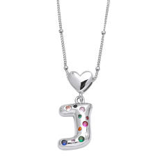 Delicate cubic zircon setting bubble letter initial letter pendant necklace