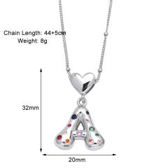 Delicate cubic zircon setting bubble letter initial letter pendant necklace