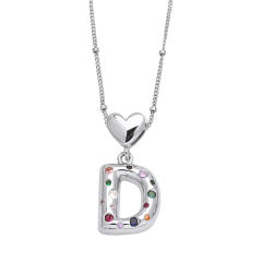 Delicate cubic zircon setting bubble letter initial letter pendant necklace