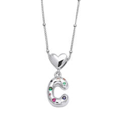 Delicate cubic zircon setting bubble letter initial letter pendant necklace