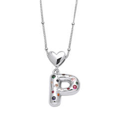 Delicate cubic zircon setting bubble letter initial letter pendant necklace